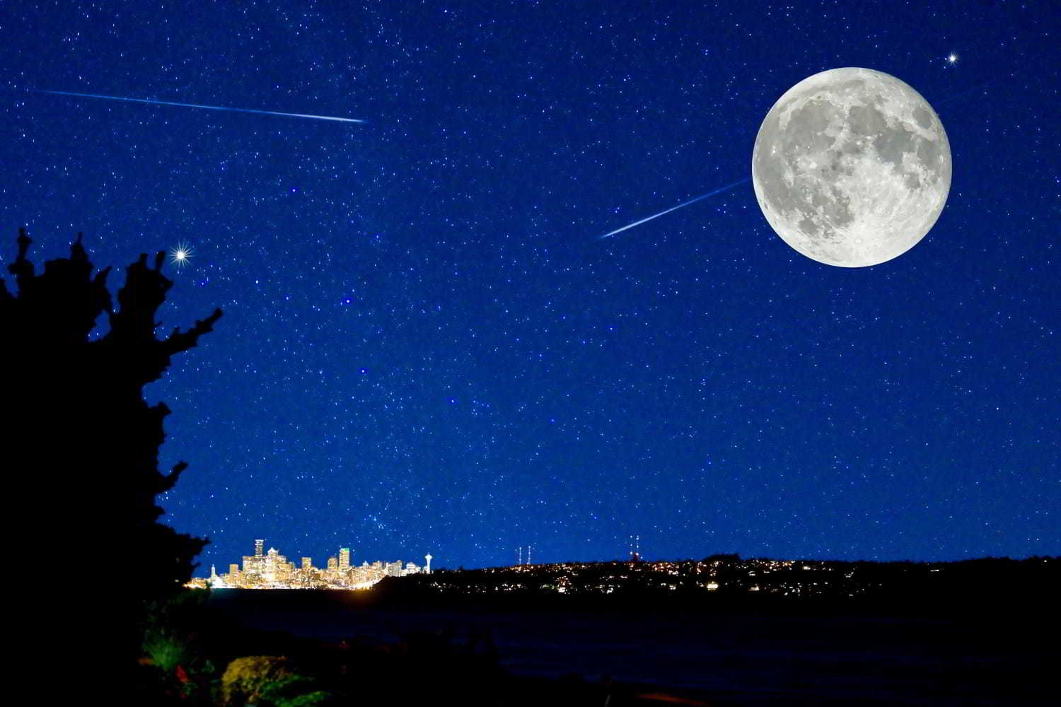 Sternschnuppen sind bei Vollmond am Nachthimmel nicht gut zu erkennen